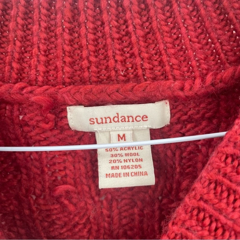 Sundance Red Wool Blend 3/4 Sleeve Knitted Pom Pom Crewneck Sweater